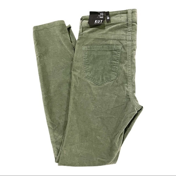 KUT FROM THE KLOTH Diana Stretch Corduroy Skinny Pants in Thyme - Size 00 - Picture 3 of 4